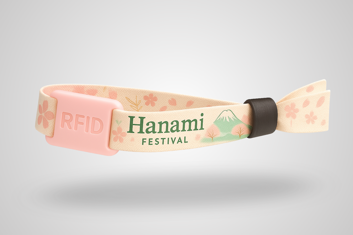 A photo of a textile bracelet with silicone slider