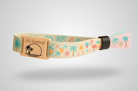 A photo of a fabric bracelet with silicone slider