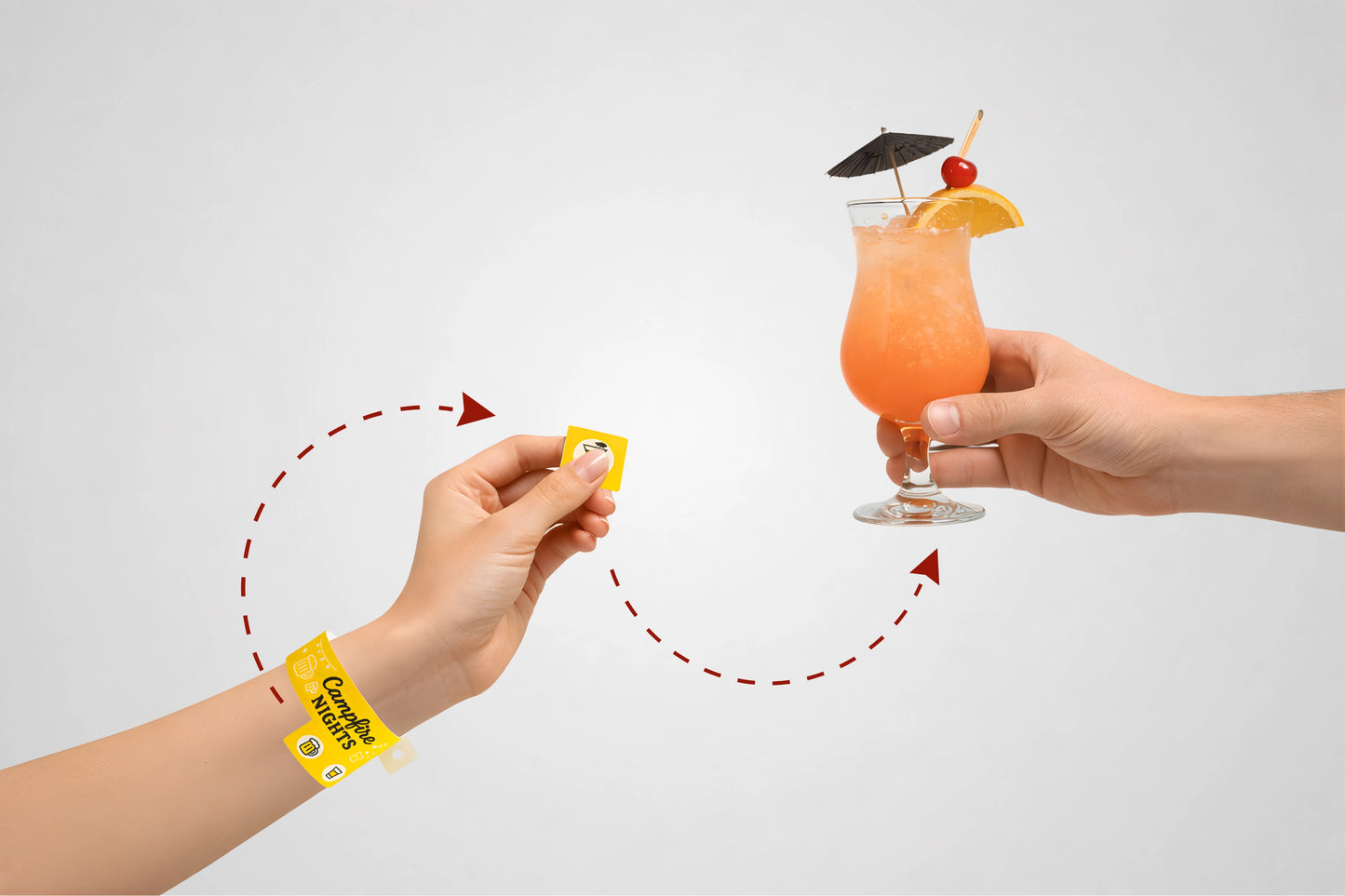 Pulseira de entrada com ingresso destacável para acesso ao evento.