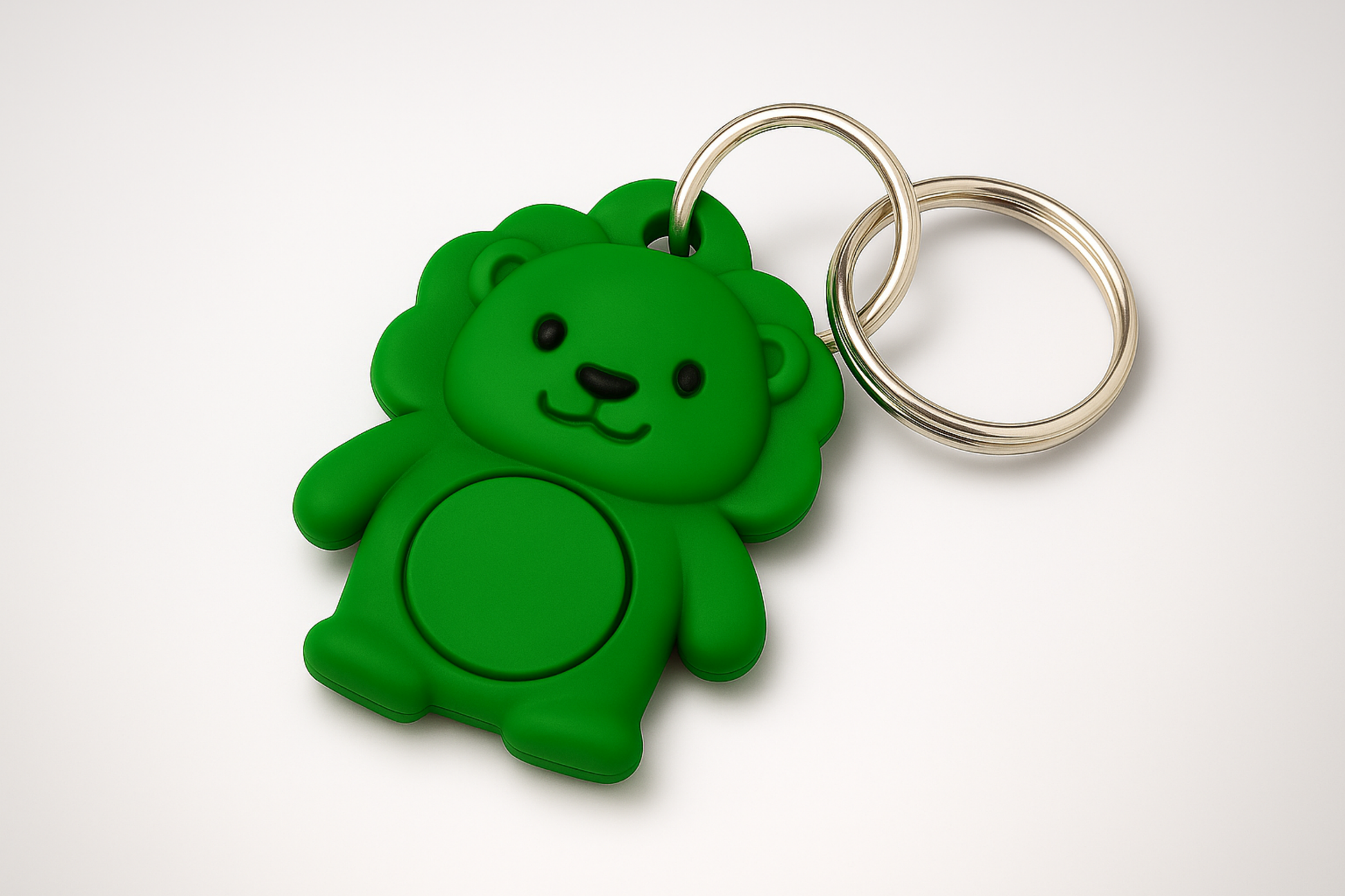 A photo of a custom-shaped key fob in silicone