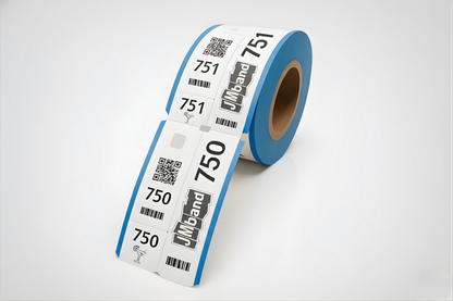 Bilhetes azuis em 3 partes com impressão personalizada.