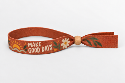 Pulseira de tecido de bambu laranja com impressão a cores e fecho de madeira
