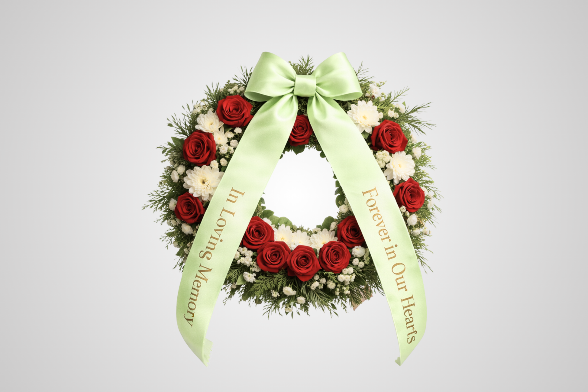 Fita para buquê ecológica em cetim verde claro com design personalizado da JM Band®.