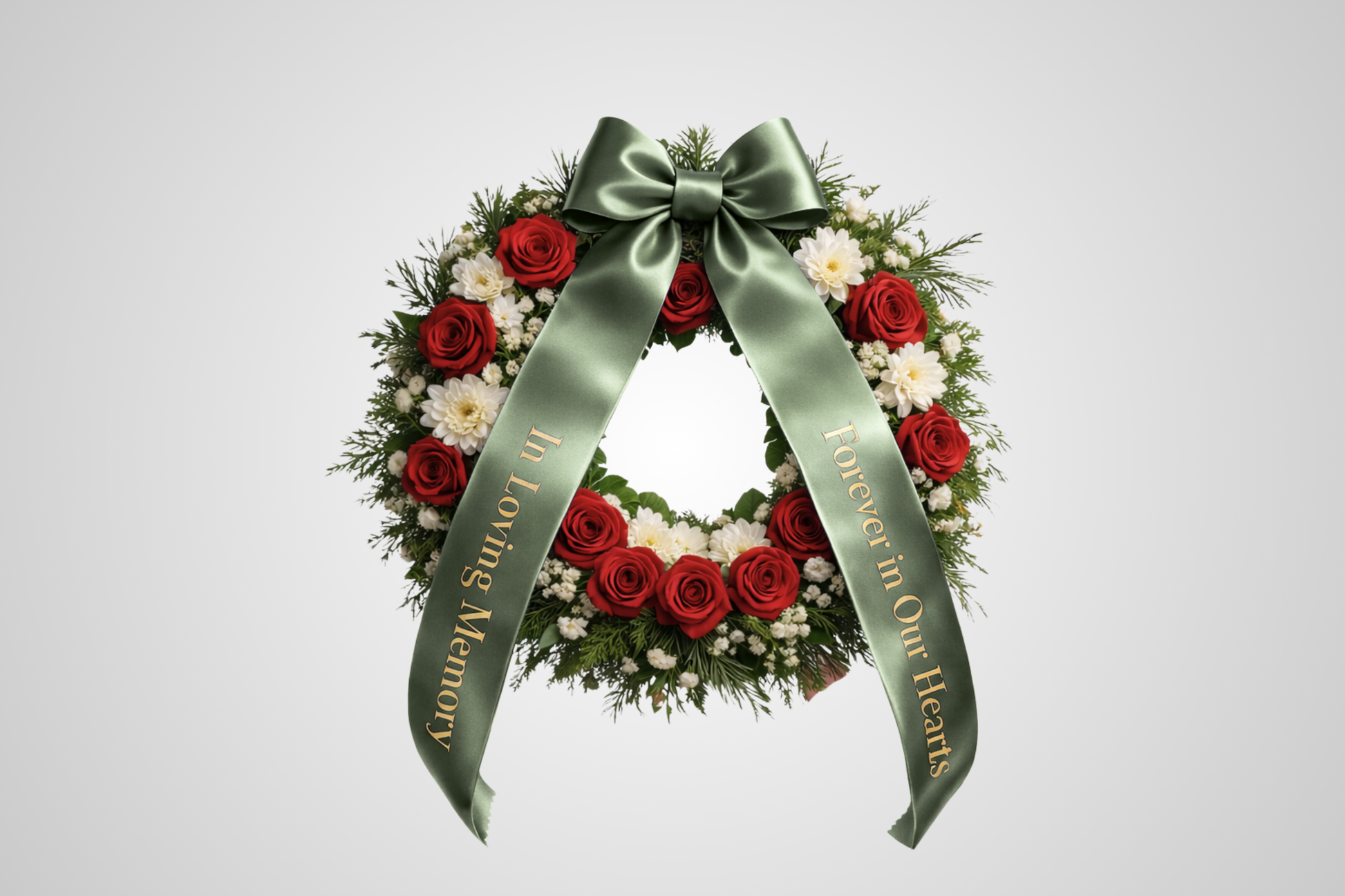 Fita de cetim ecológica personalizada para buquê na cor verde musgo da JM Band®.