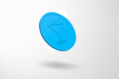 Foto de fichas de plástico em relevo da JM Band® em estoque. Compre fichas na cor azul cocktail aqui.