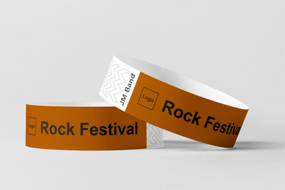 Foto de pulseiras de papel impressas da JM Band®. Compre pulseiras de papel na cor marrom aqui.