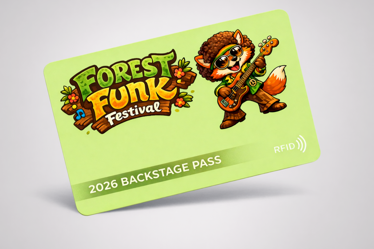 Cartão RFID com passe de acesso aos bastidores para eventos da JM Band®.