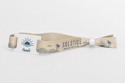 Pulseira RFID de algodão bege com design de festival de praia impresso