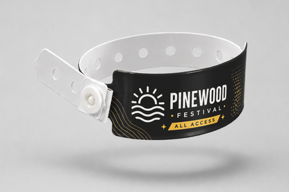 A photo of W-Vinyl Wristbands with print from JM Band®. Purchase Vinyl Wristbands in black here.