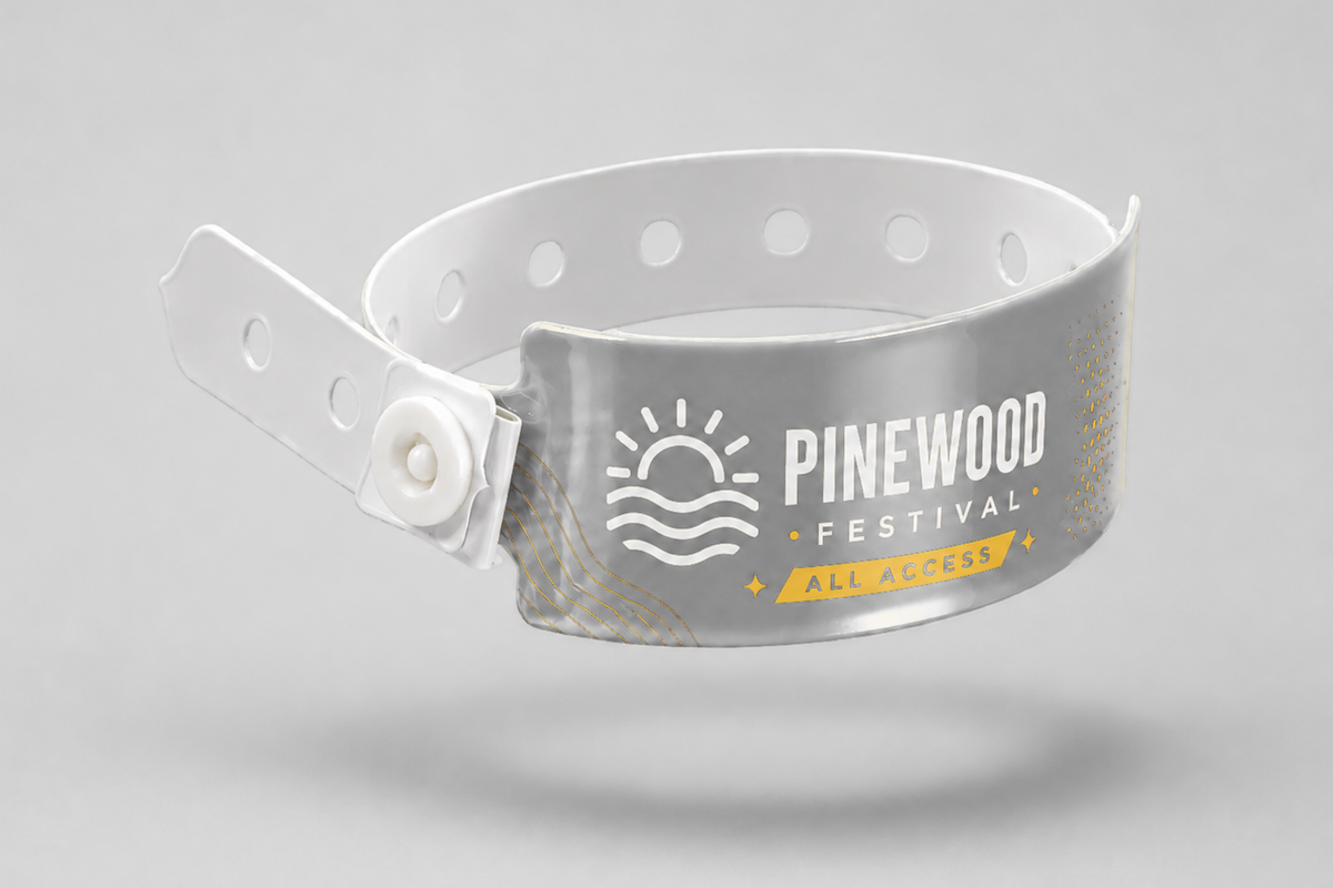 A photo of W-Vinyl Wristbands with print from JM Band®. Purchase Vinyl Wristbands in Gray here.