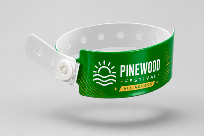 A photo of W-Vinyl Wristbands with print from JM Band®. Purchase Vinyl Wristbands in Green here.