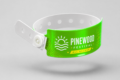 A photo of W-Vinyl Wristbands with print from JM Band®. Purchase Vinyl Wristbands in Neon Green here.