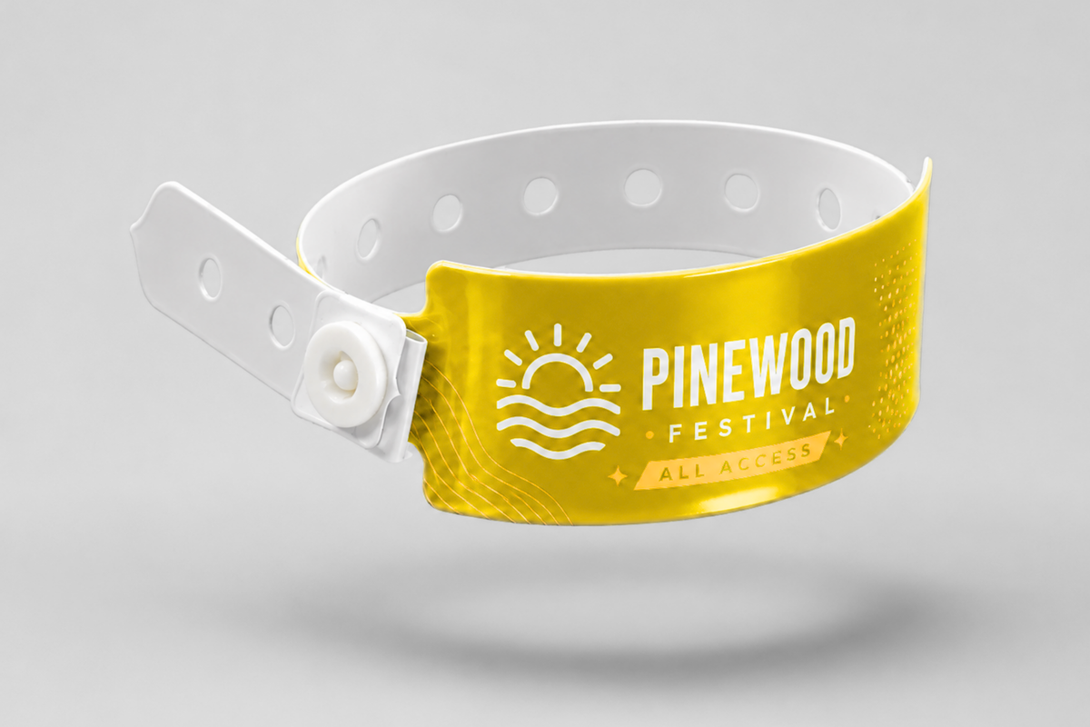 A photo of W-Vinyl Wristbands with print from JM Band®. Purchase Vinyl Wristbands in Neon yellow here.