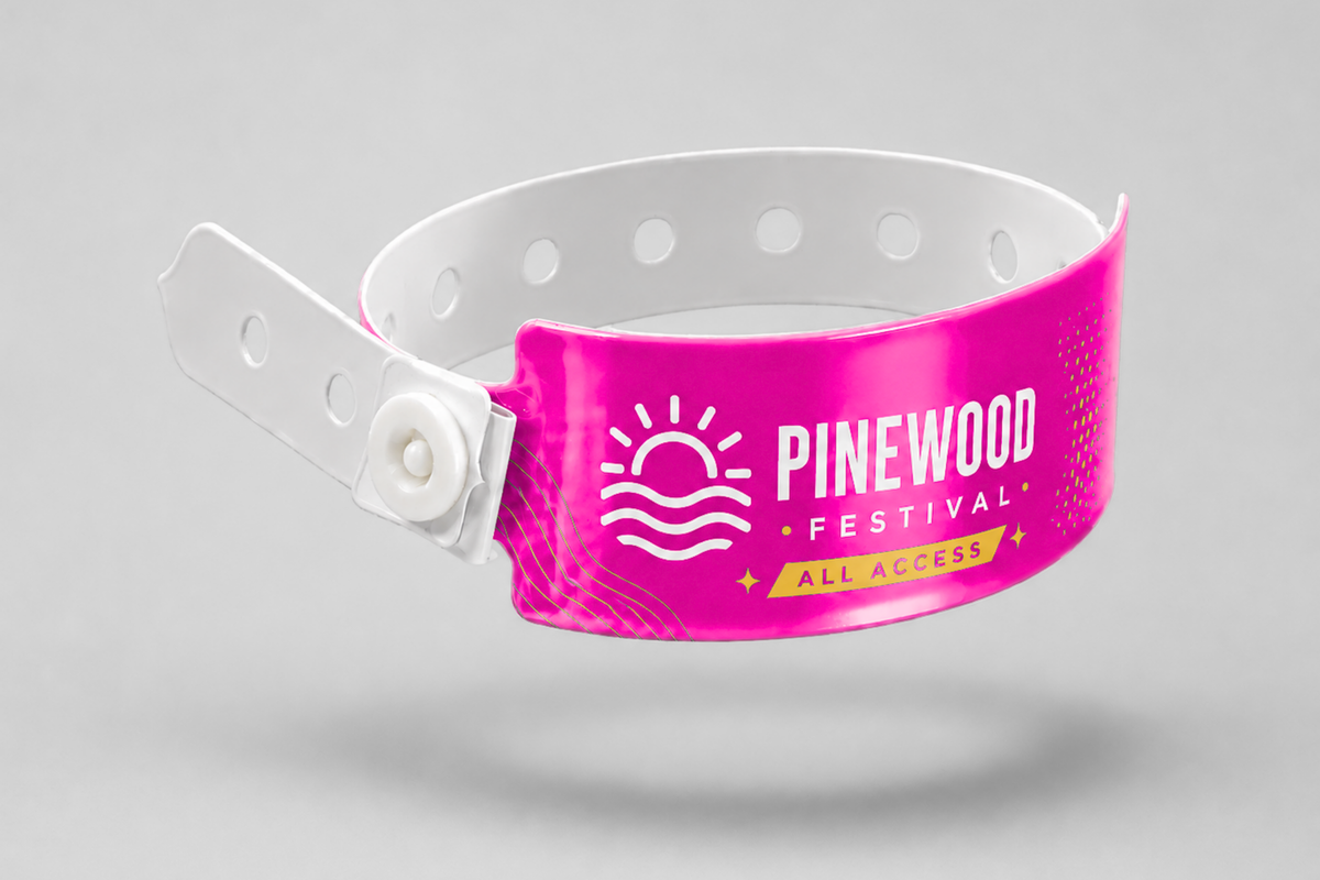 A photo of W-Vinyl Wristbands with print from JM Band®. Purchase Vinyl Wristbands in Pink here.