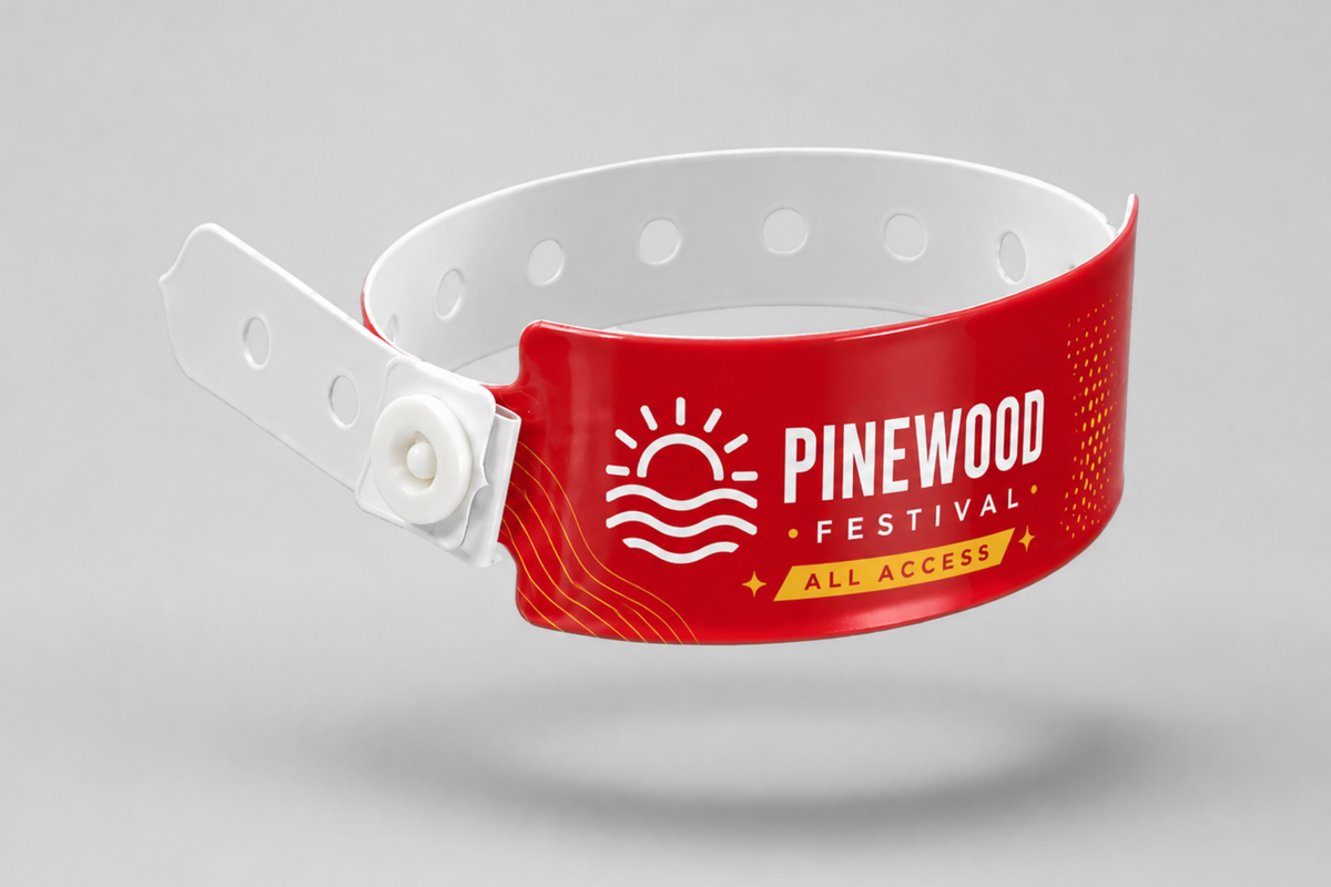 A photo of W-Vinyl Wristbands with print from JM Band®. Purchase Vinyl Wristbands in Red here.