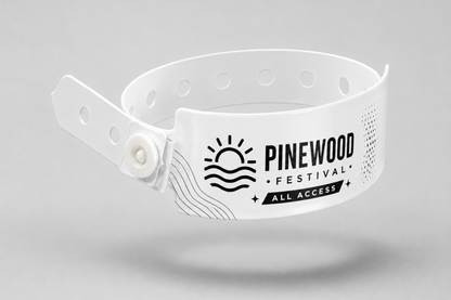 A photo of W-Vinyl Wristbands with print from JM Band®. Purchase Vinyl Wristbands in White here.