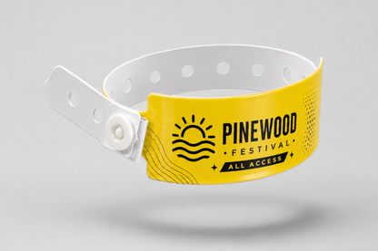 A photo of W-Vinyl Wristbands with print from JM Band®. Purchase Vinyl Wristbands in Yellow here.