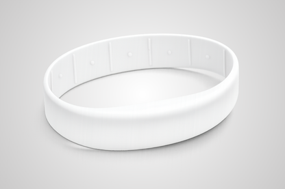 Pulseira de silicone branca da JM Band® com impressão e RFID.