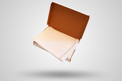 Foto de uma caixa com 1000 pulseiras de papel lisas da JM Band®. Compre pulseiras de papel brancas aqui.